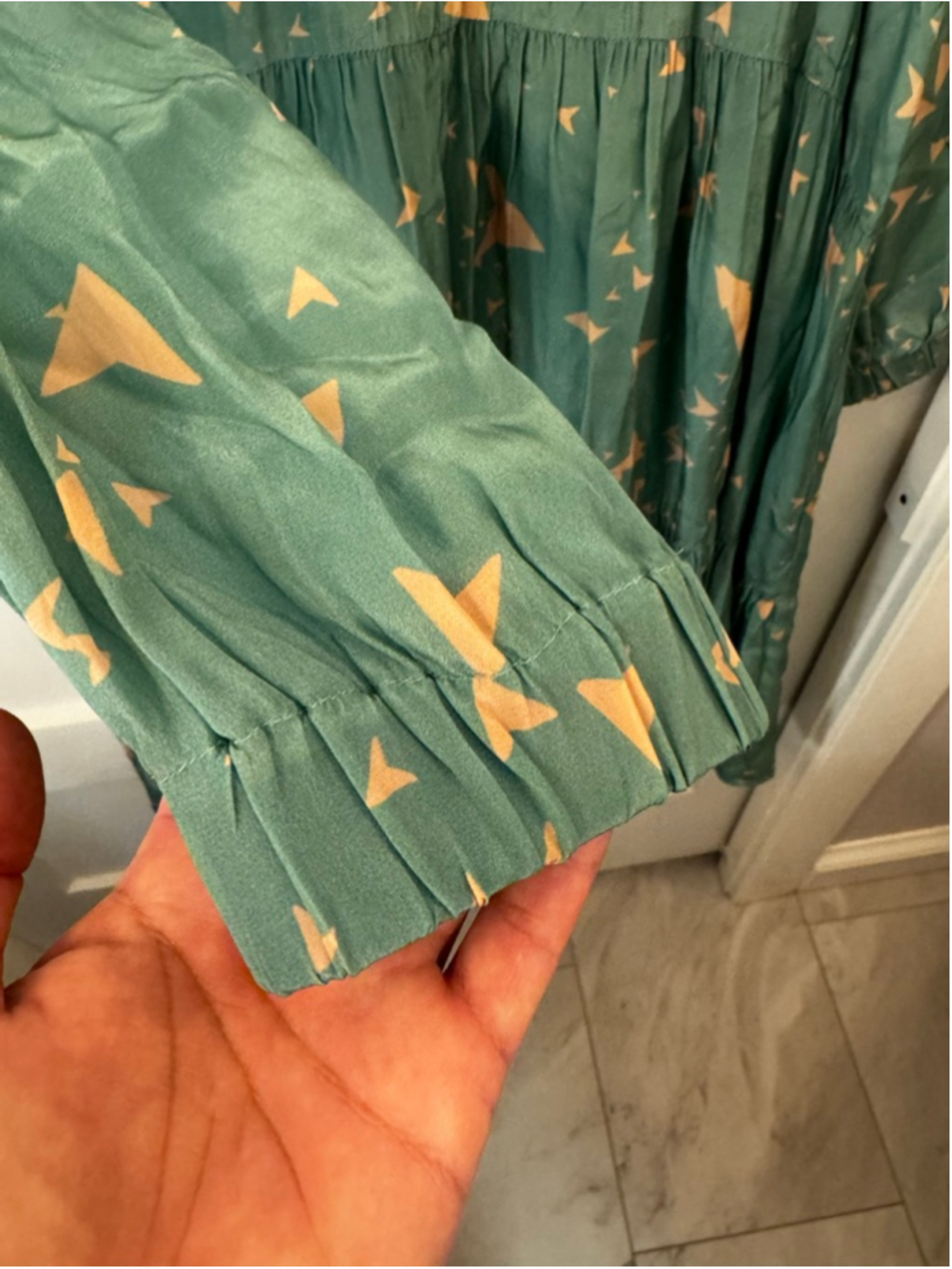 Tallulah & Hope Tiered Midi Dress Green Pink Geometric Print Long Sleeve UK 8 US - Picture 5 of 9